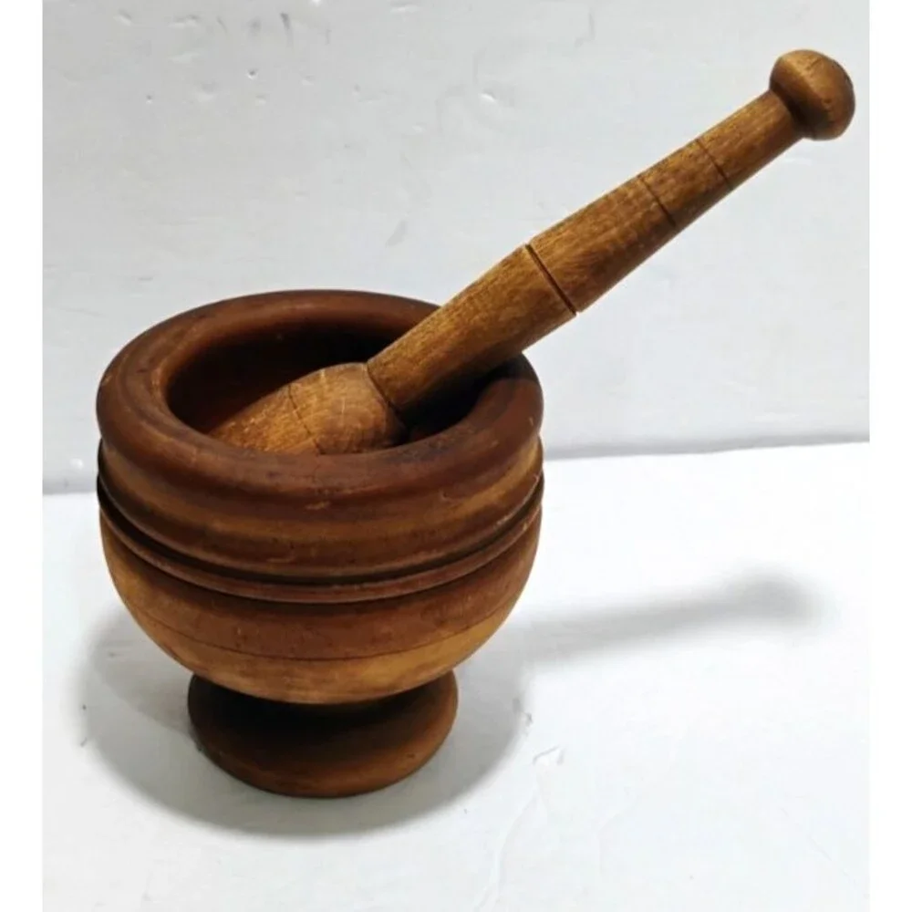 Vintage or Antique Wooden Mortar & Pestle Hand Turned Wood 4.5